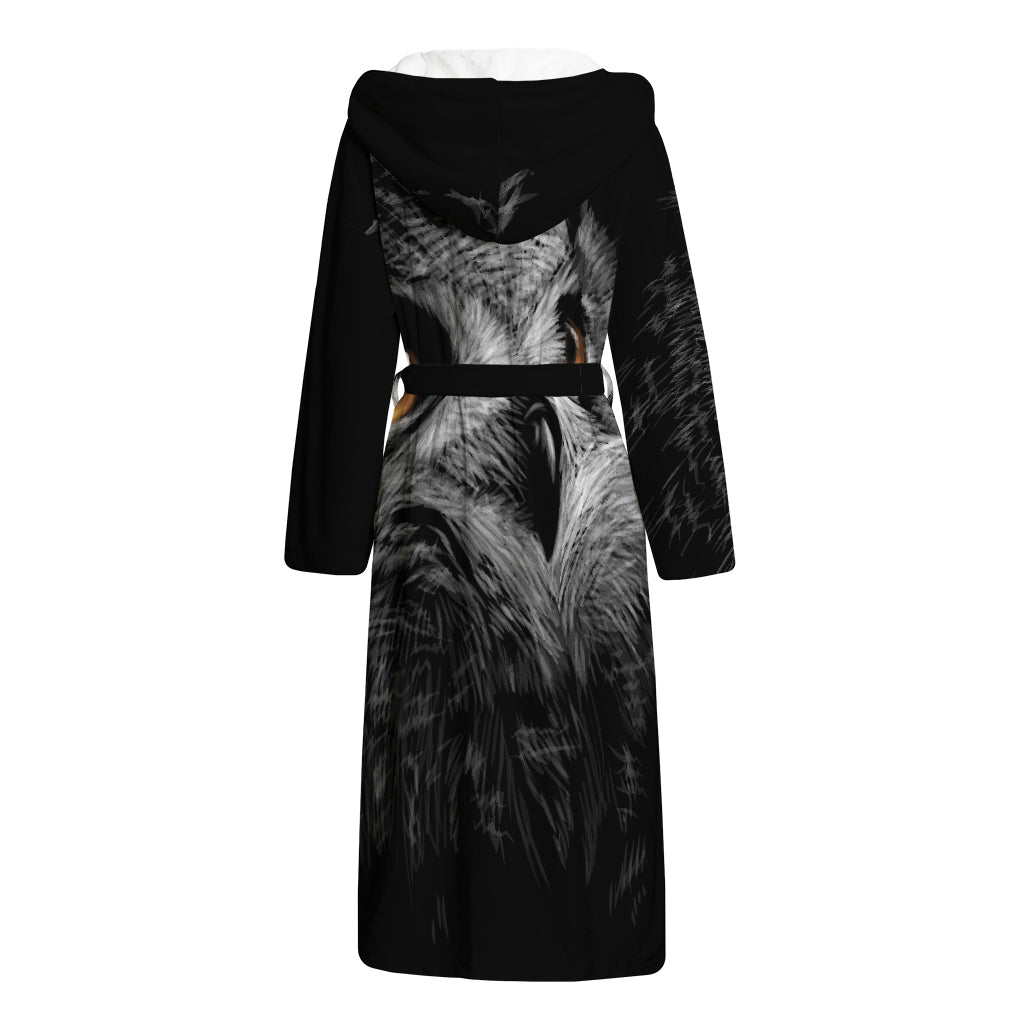Owl Portrait Print Hooded Bathrobe