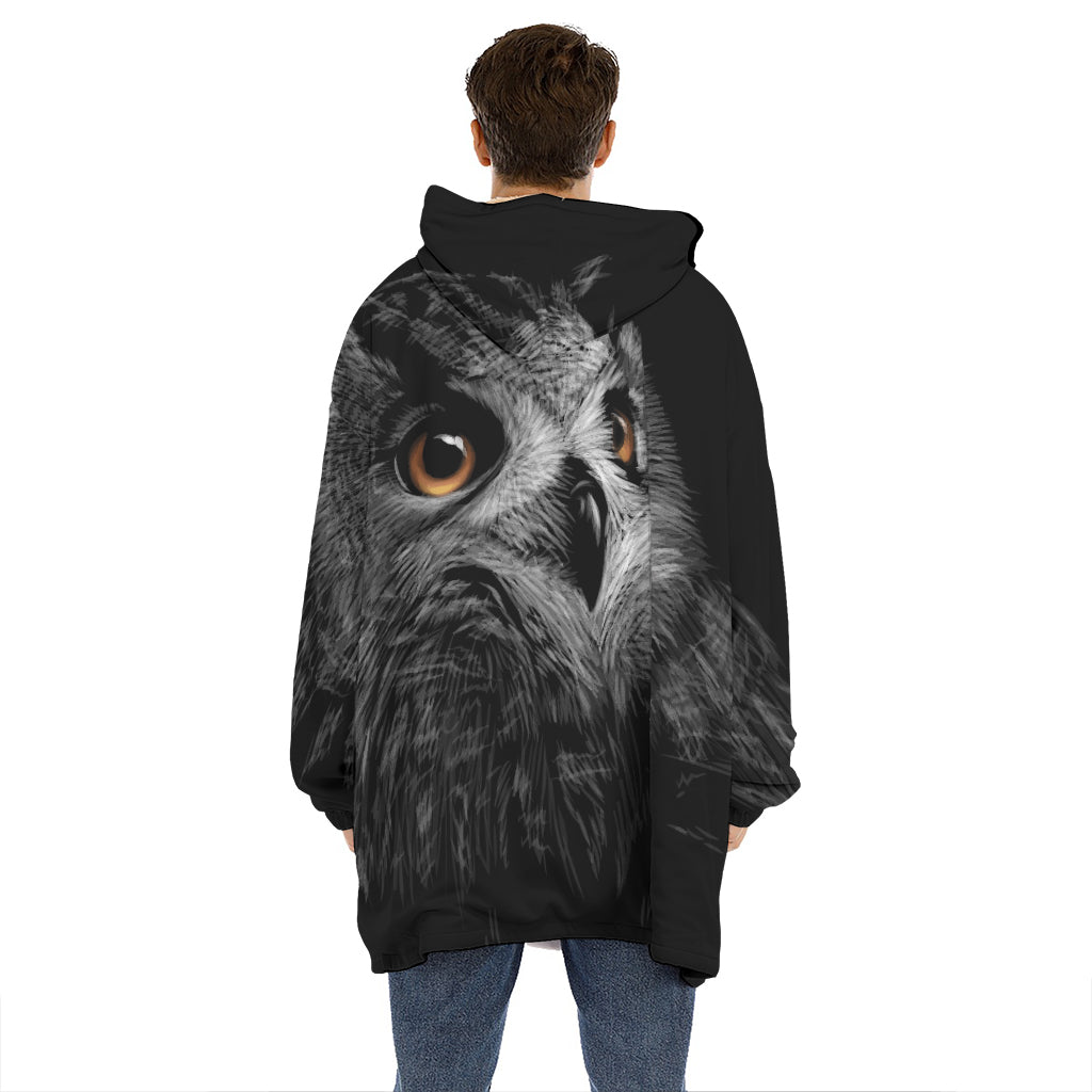 Owl Portrait Print Hoodie Blanket