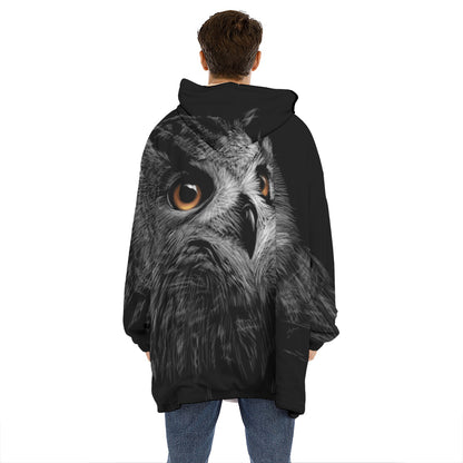 Owl Portrait Print Hoodie Blanket