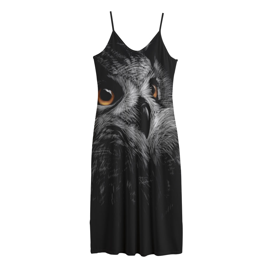 Owl Portrait Print Jersey Midi Cami Dress