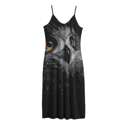 Owl Portrait Print Jersey Midi Cami Dress