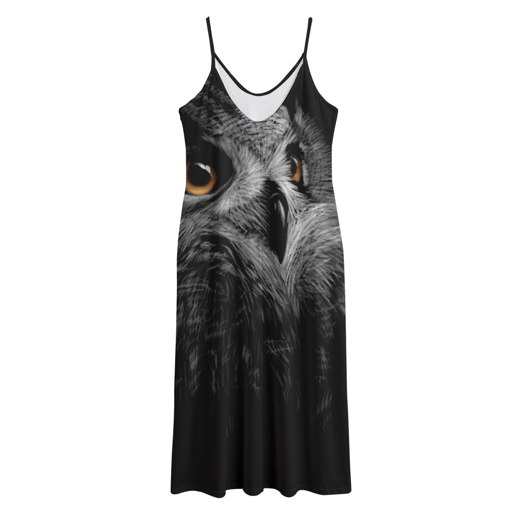 Owl Portrait Print Jersey Midi Cami Dress