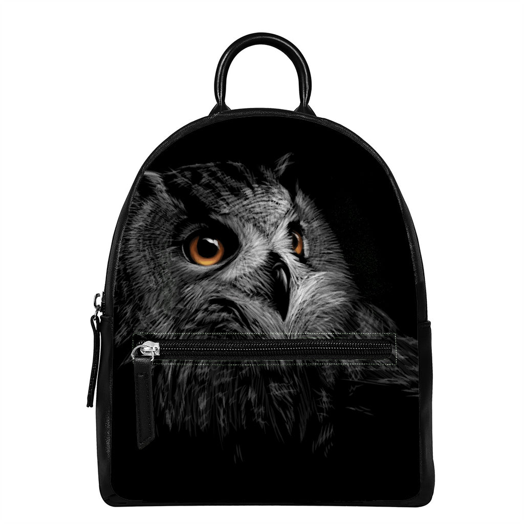 Owl Portrait Print Leather Backpack