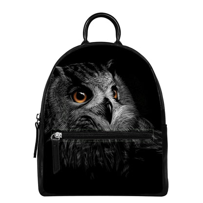 Owl Portrait Print Leather Backpack
