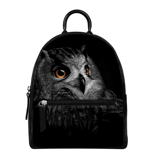 Owl Portrait Print Leather Backpack