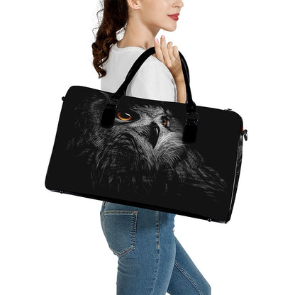 Owl Portrait Print Leather Duffle Bag