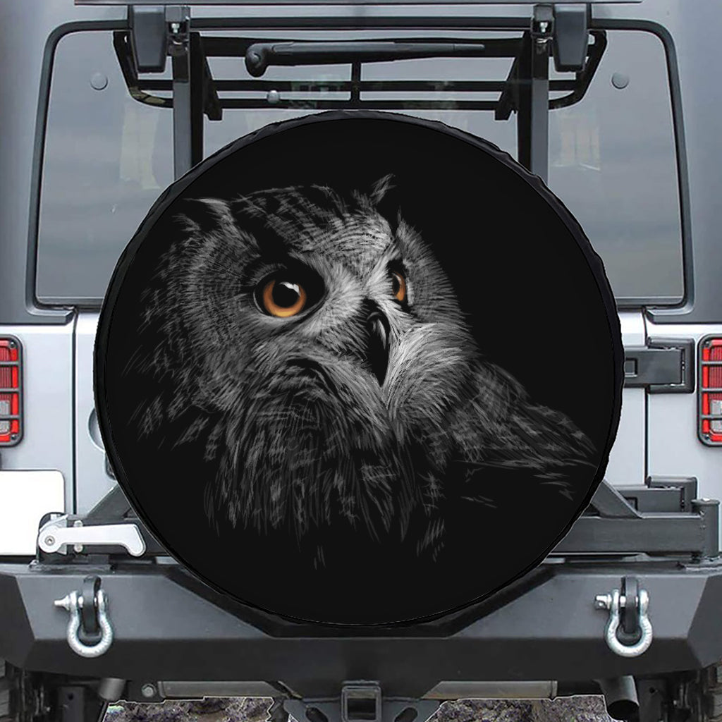 Owl Portrait Print Leather Spare Tire Cover