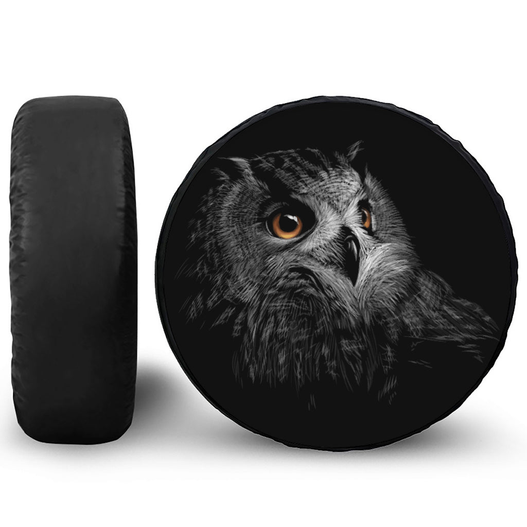 Owl Portrait Print Leather Spare Tire Cover