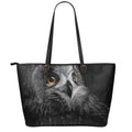 Owl Portrait Print Leather Tote Bag With Zipper