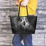 Owl Portrait Print Leather Tote Bag