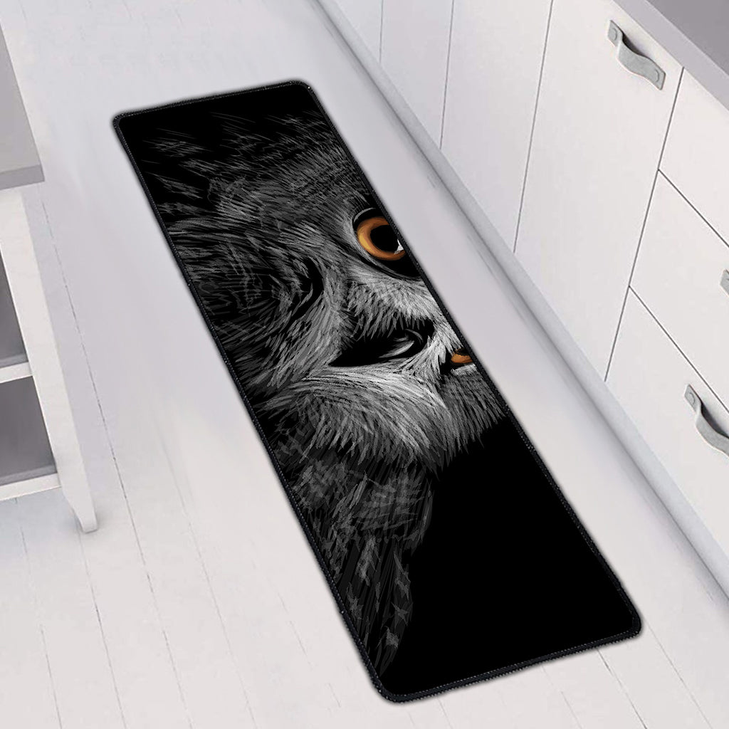 Owl Portrait Print Long Kitchen Mat