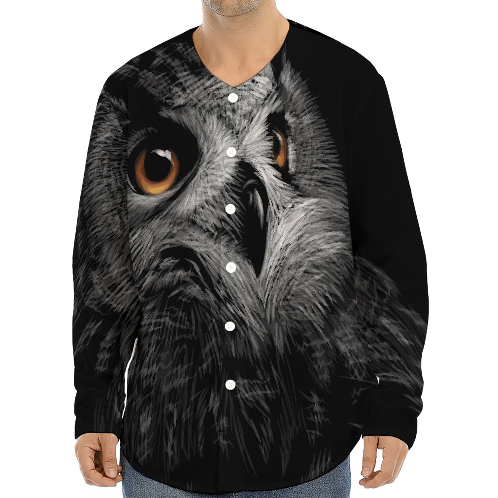 Owl Portrait Print Long Sleeve Baseball Jersey