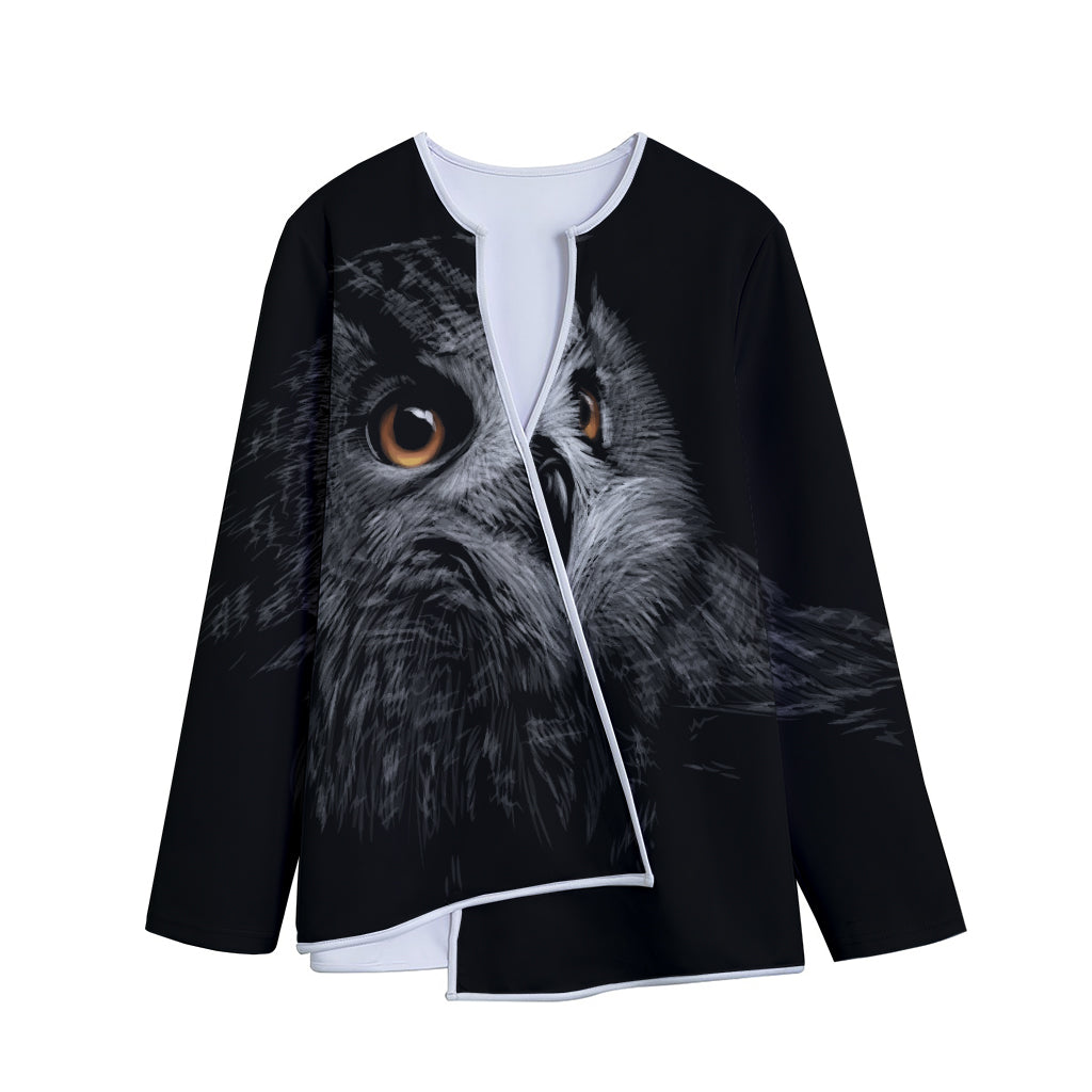Owl Portrait Print Long Sleeve Short Coat