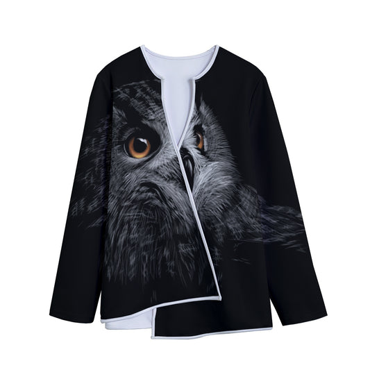 Owl Portrait Print Long Sleeve Short Coat