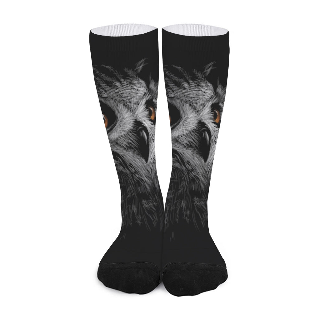 Owl Portrait Print Long Socks