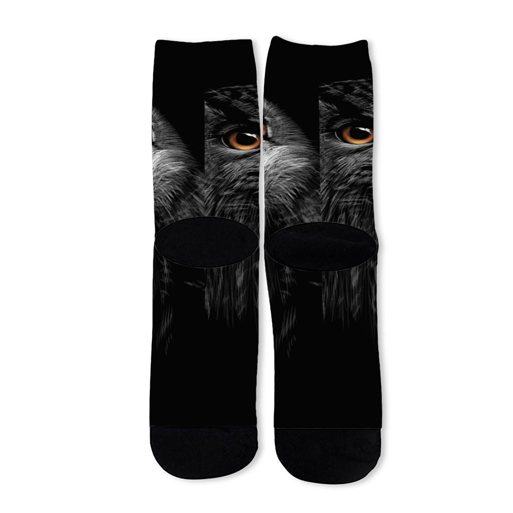 Owl Portrait Print Long Socks
