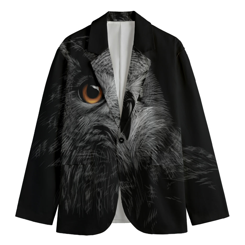 Owl Portrait Print Men's Cotton Blazer