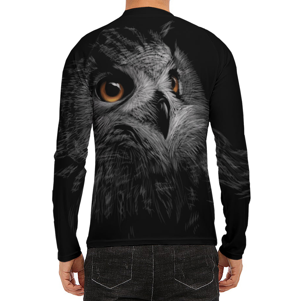 Owl Portrait Print Men's Long Sleeve Rash Guard