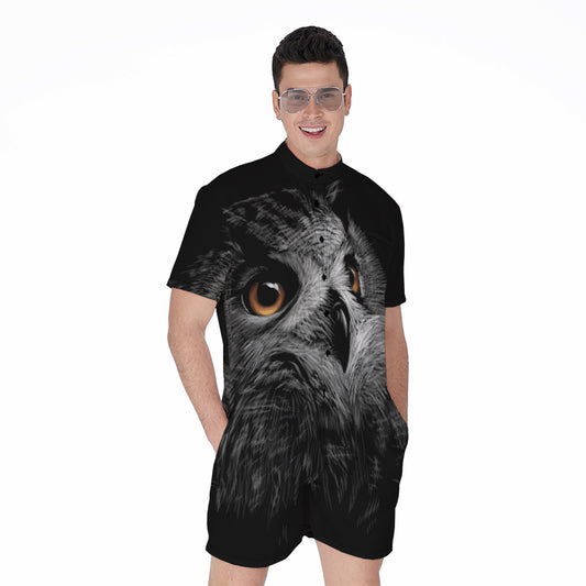 Owl Portrait Print Men's Rompers