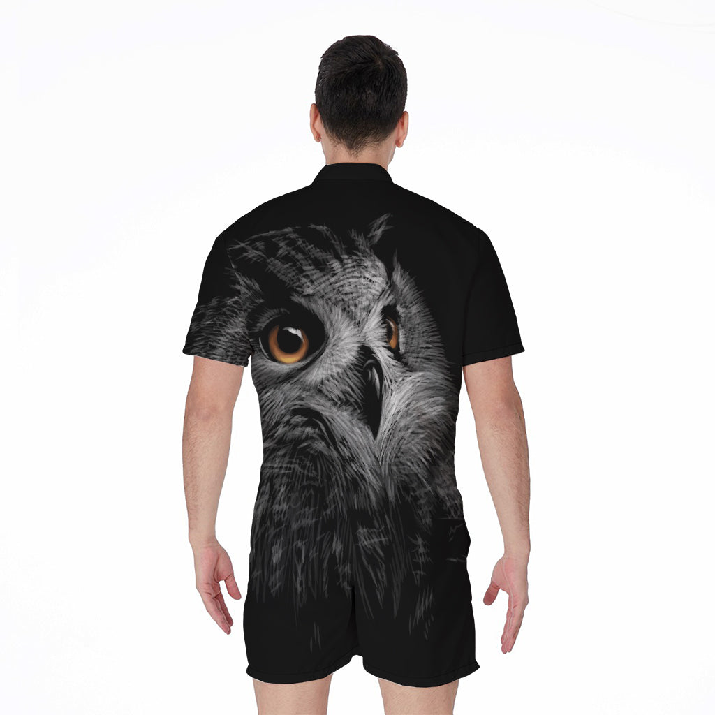 Owl Portrait Print Men's Rompers