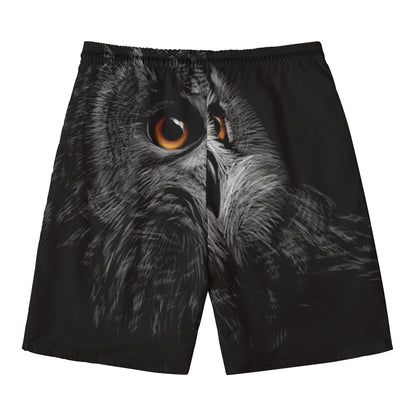 Owl Portrait Print Men's Swim Trunks