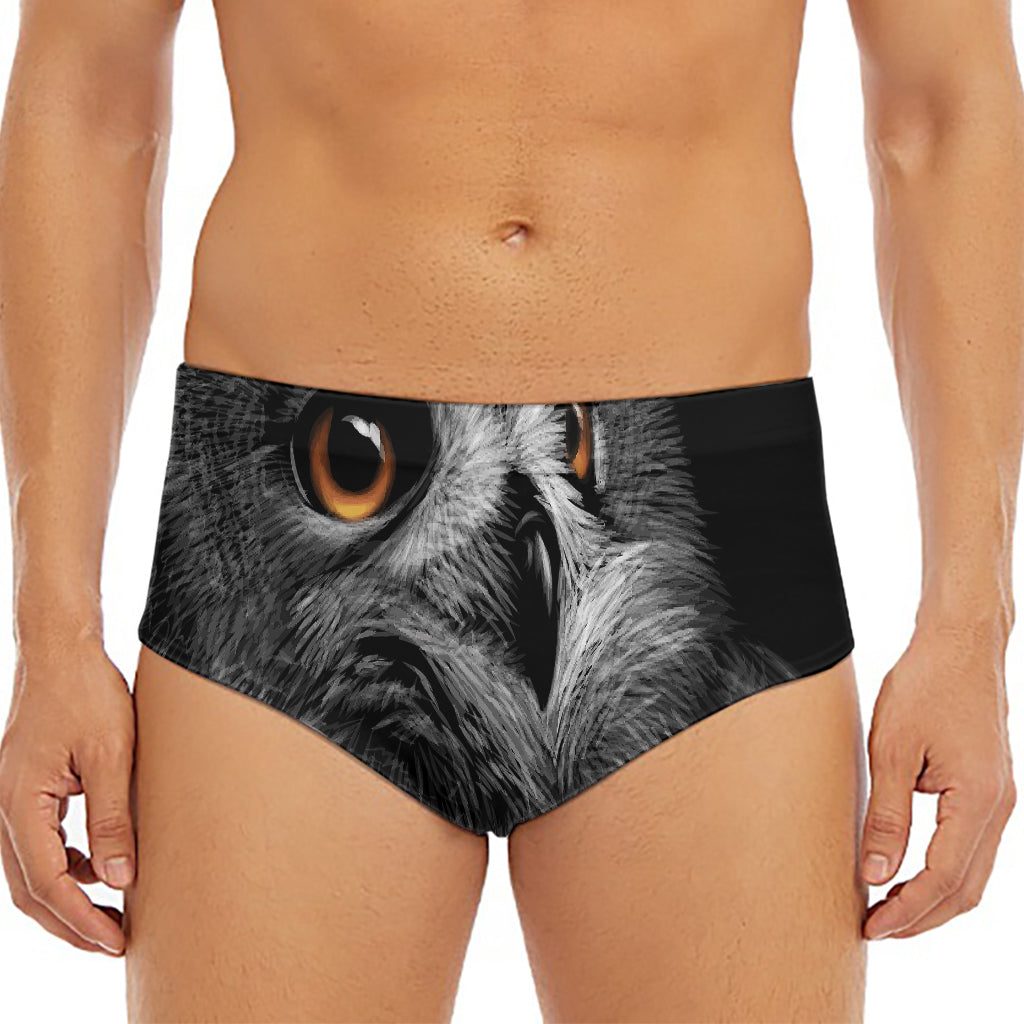 Owl Portrait Print Men's Triangle Swim Briefs
