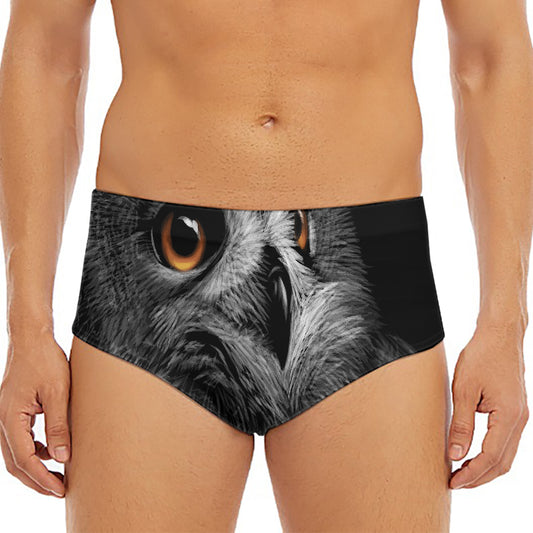 Owl Portrait Print Men's Triangle Swim Briefs