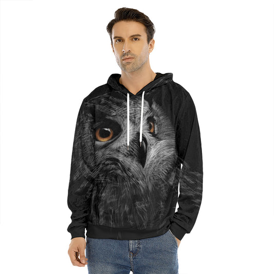 Owl Portrait Print Men's Velvet Pullover Hoodie