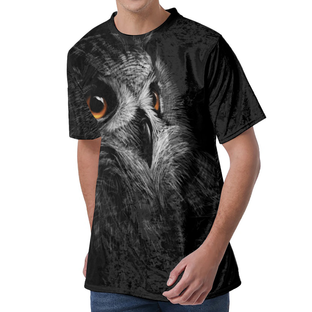 Owl Portrait Print Men's Velvet T-Shirt