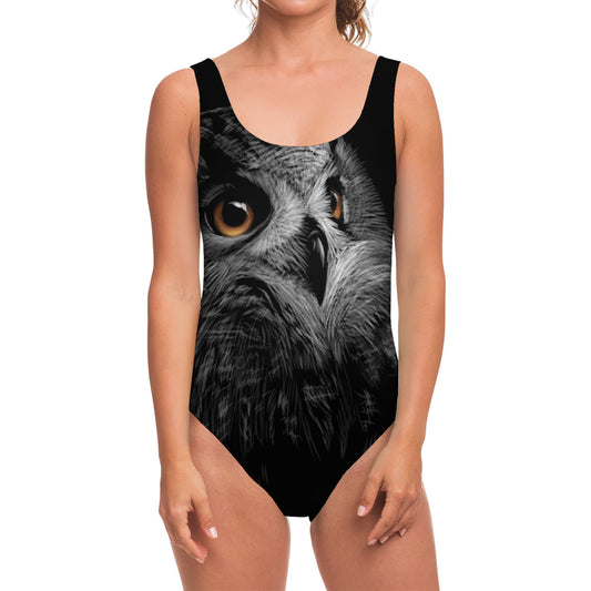 Owl Portrait Print One Piece Swimsuit