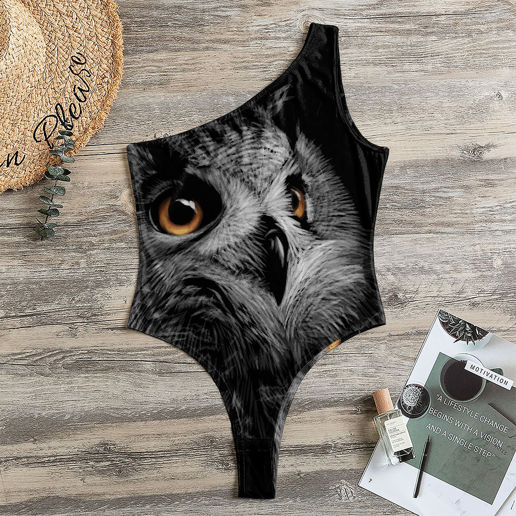 Owl Portrait Print One Shoulder Bodysuit