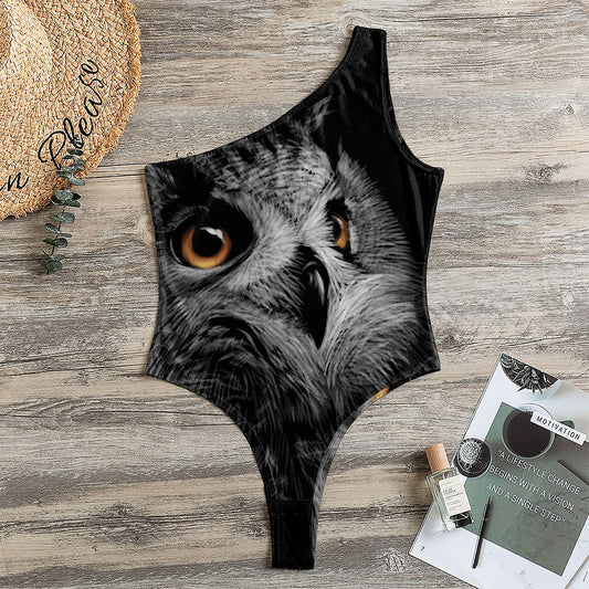 Owl Portrait Print One Shoulder Bodysuit