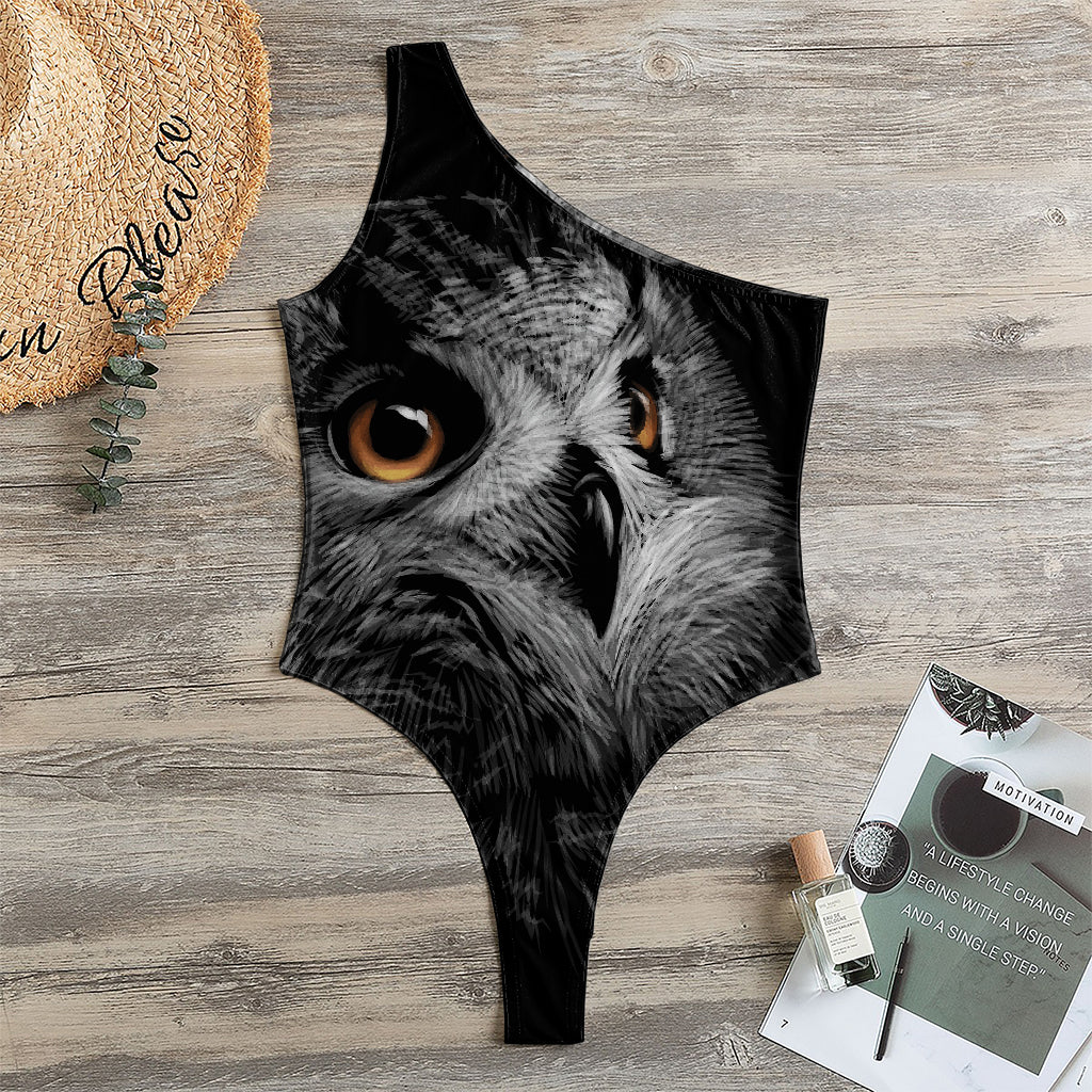 Owl Portrait Print One Shoulder Bodysuit