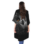 Owl Portrait Print Open Front Beach Cover Up