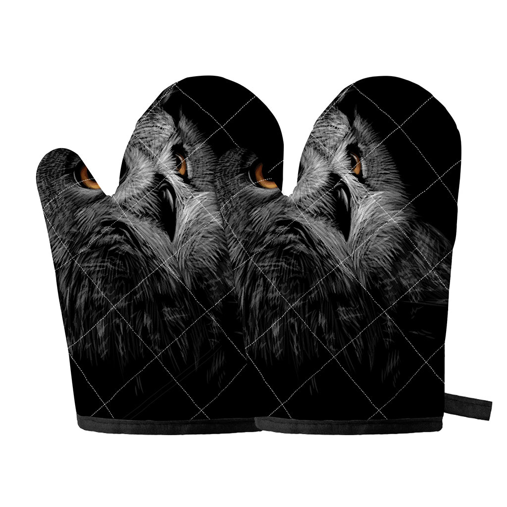 Owl Portrait Print Oven Mitts
