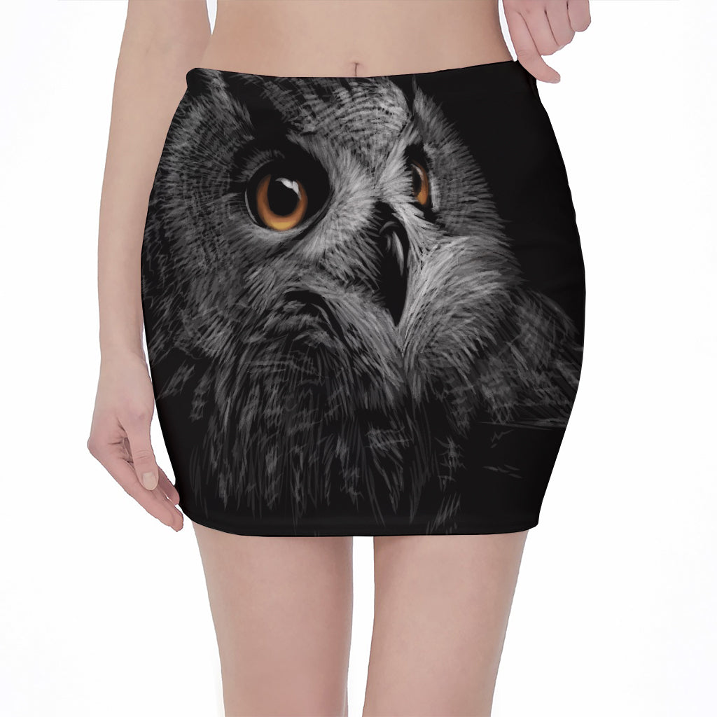 Owl Portrait Print Pencil Mini Skirt