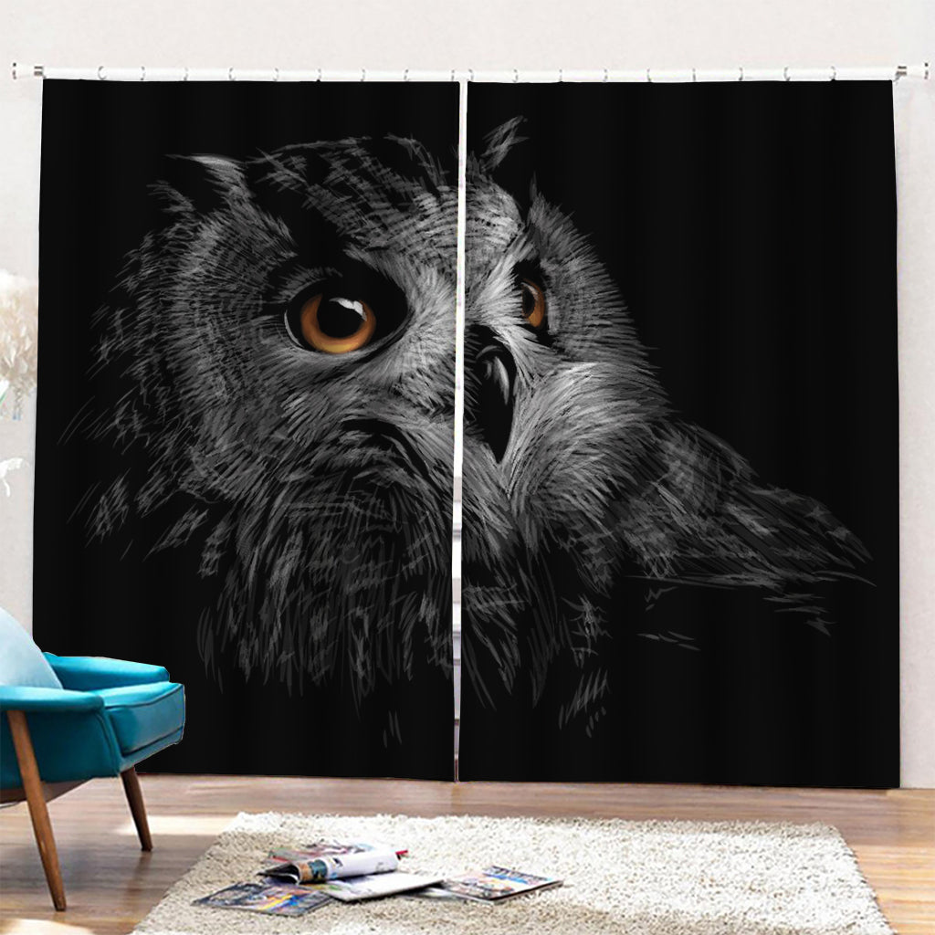 Owl Portrait Print Pencil Pleat Curtains