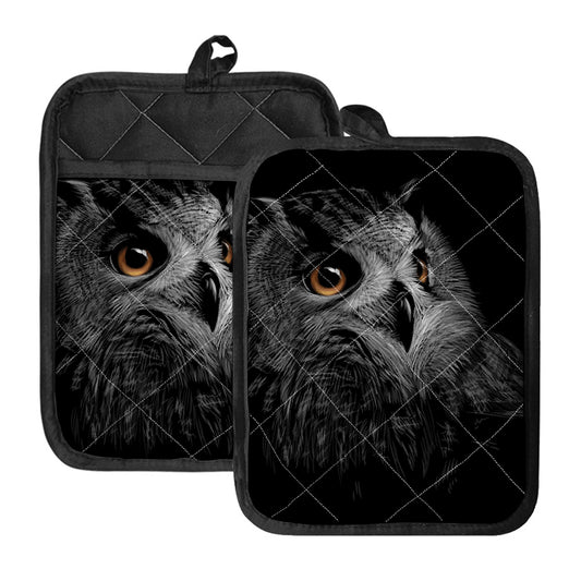 Owl Portrait Print Pot Holders With Pocket