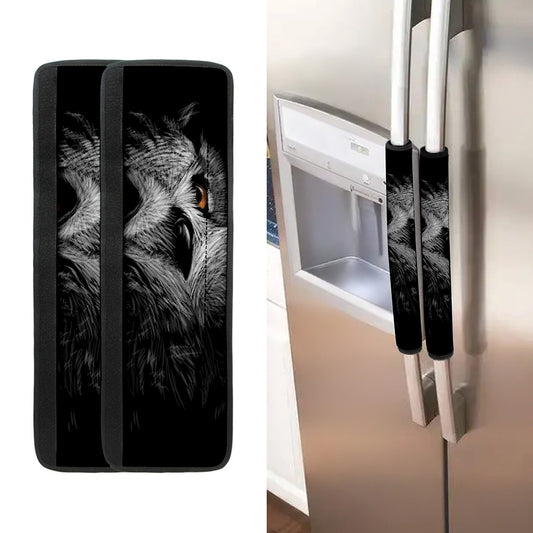 Owl Portrait Print Refrigerator Handle Covers