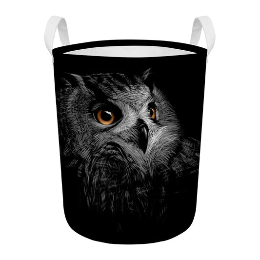 Owl Portrait Print Round Laundry Basket