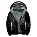 Owl Portrait Print Sherpa Lined Zip Up Hoodie