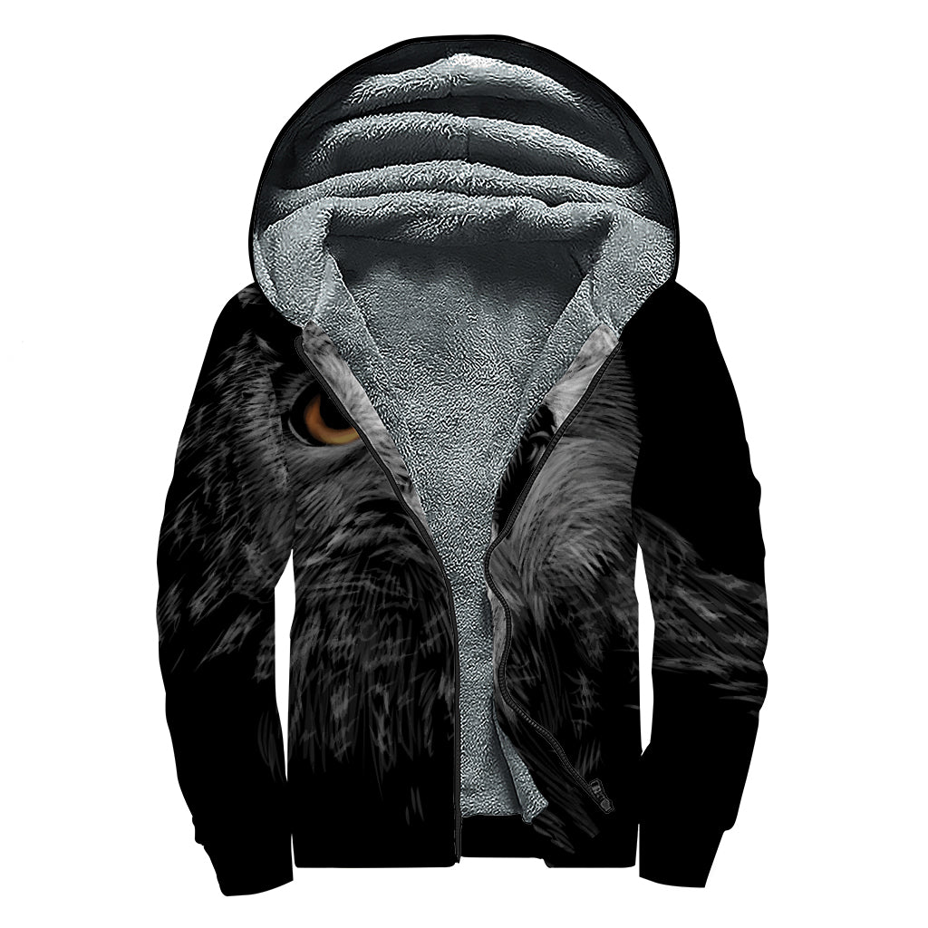 Owl Portrait Print Sherpa Lined Zip Up Hoodie