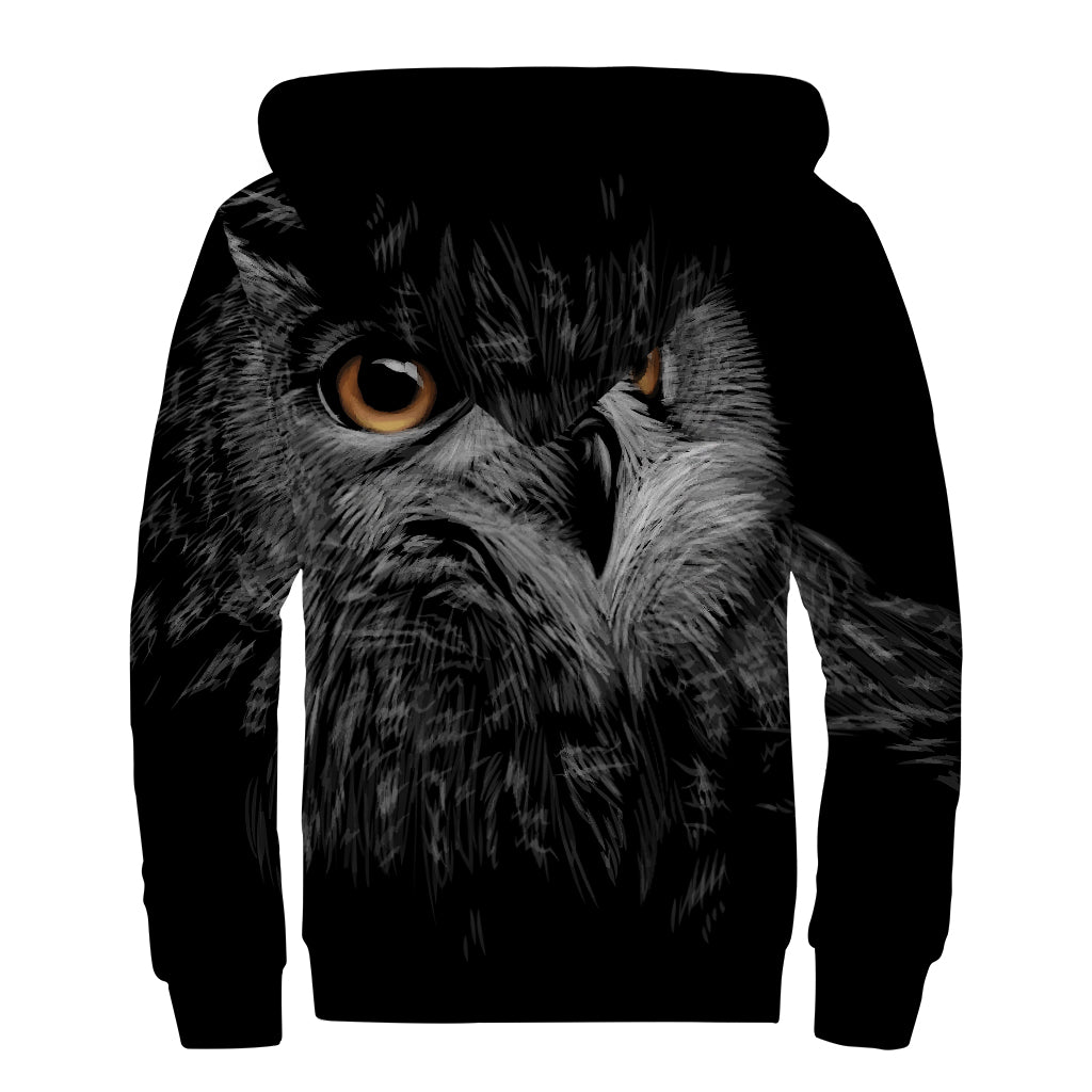 Owl Portrait Print Sherpa Lined Zip Up Hoodie