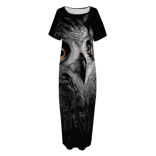 Owl Portrait Print Short Sleeve Long Nightdress