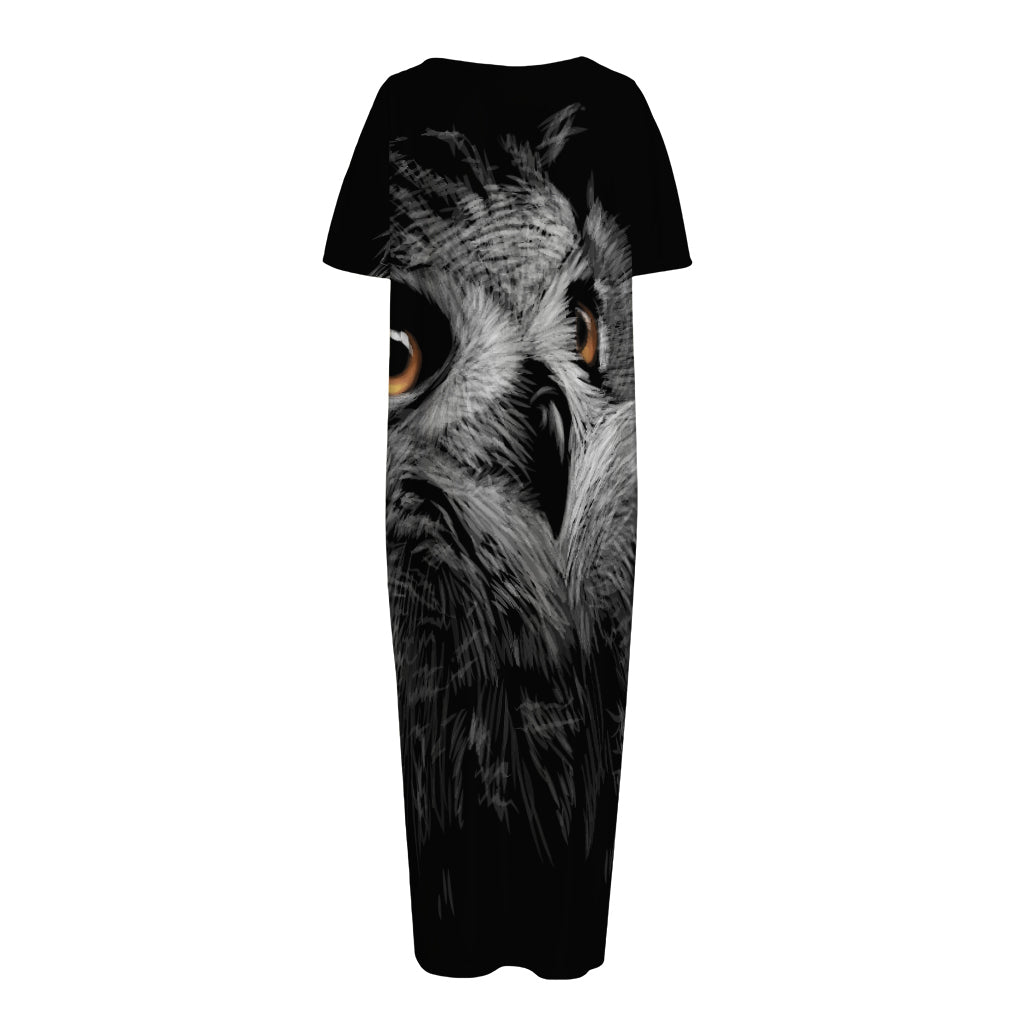 Owl Portrait Print Short Sleeve Long Nightdress