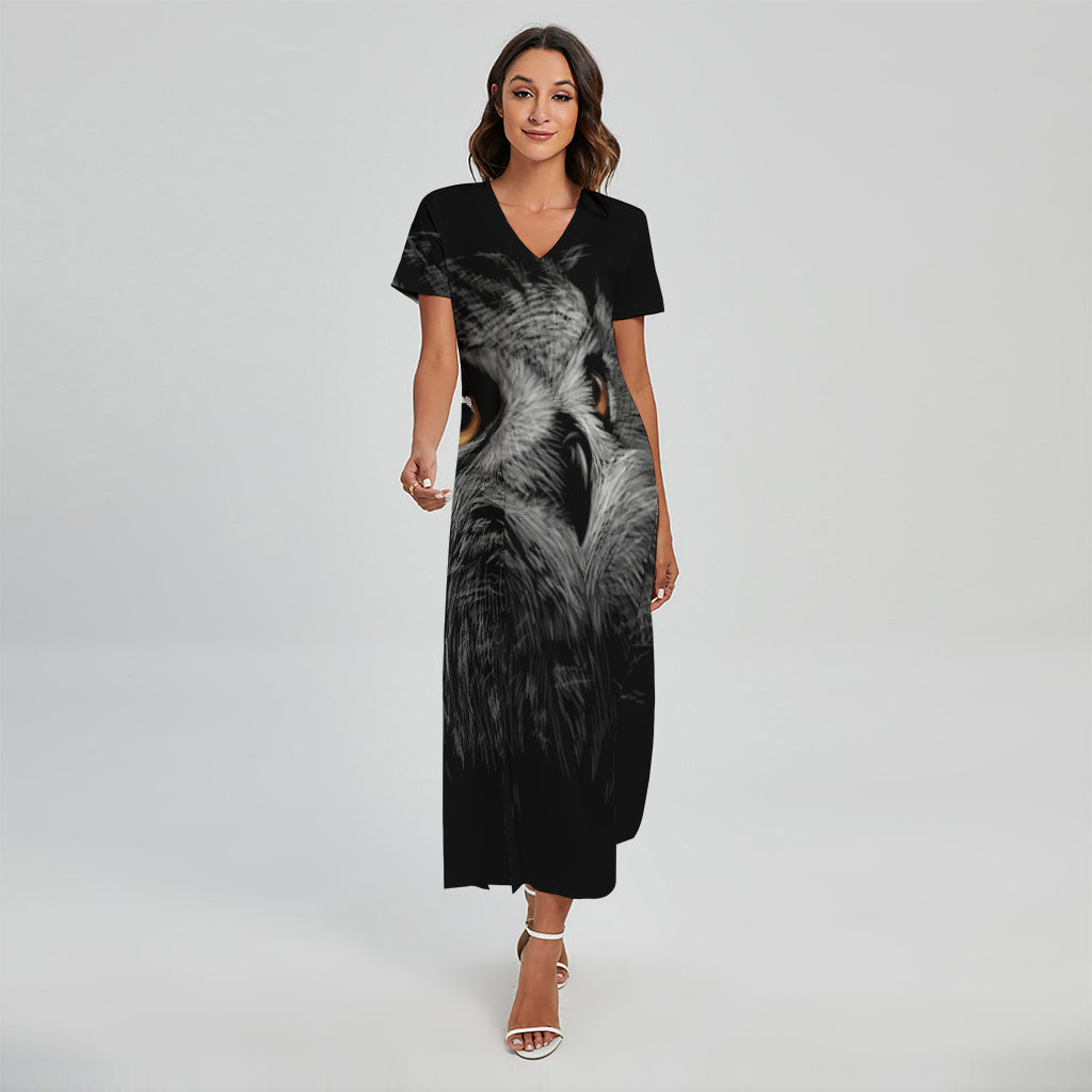 Owl Portrait Print Short Sleeve Maxi Dress