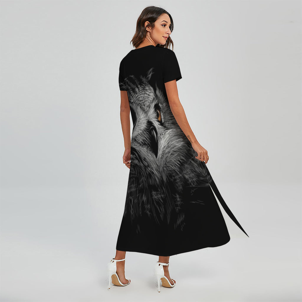 Owl Portrait Print Short Sleeve Maxi Dress