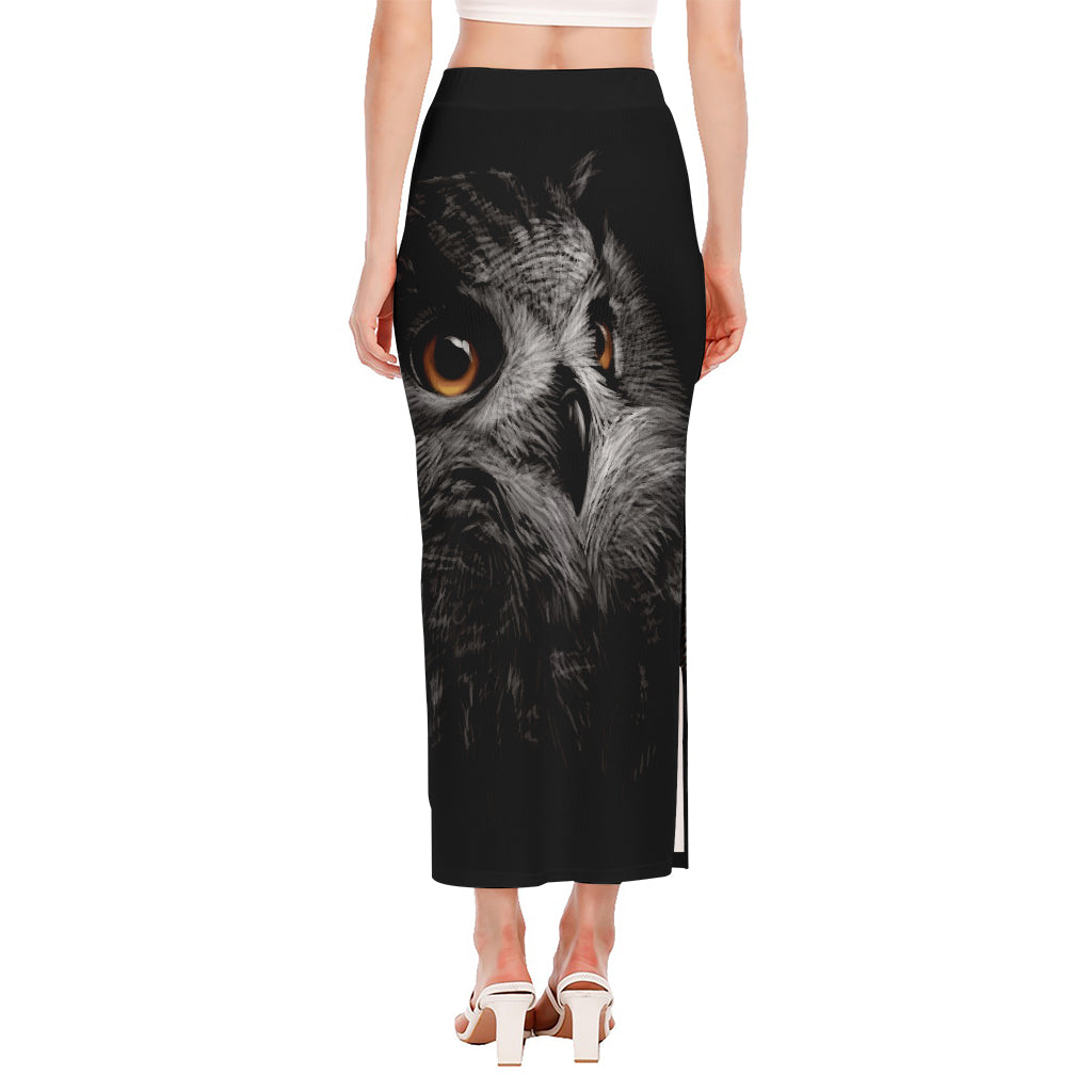Owl Portrait Print Side Slit Maxi Skirt