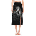Owl Portrait Print Side Slit Midi Skirt