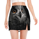 Owl Portrait Print Side Slit Mini Skirt
